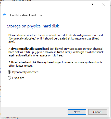 Select storage during creating hard disk